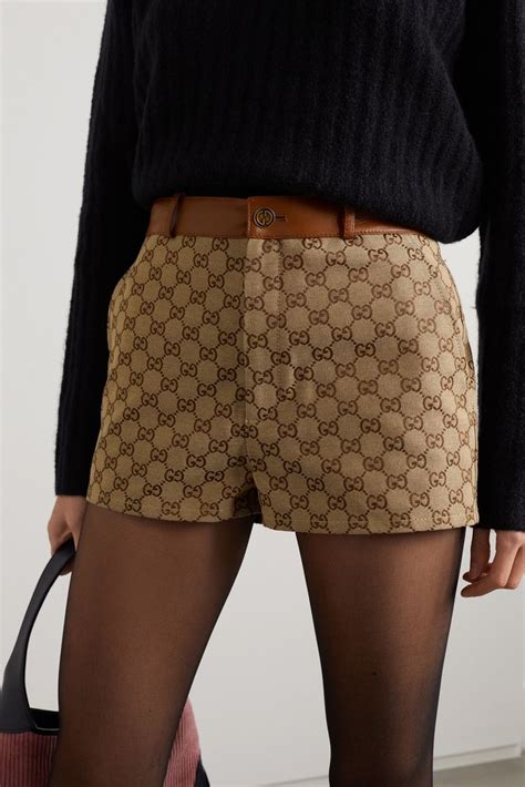 gucci aria leather trimmed cotton shorts|GUCCI Aria leather.